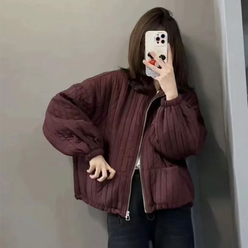 2024秋冬季新款短款立领棉服外套女慵懒风外穿夹棉加厚小个子上衣