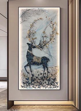 轻奢欧式入户玄关装饰画LEwD灯光画大气走廊过道挂画客厅竖版壁画