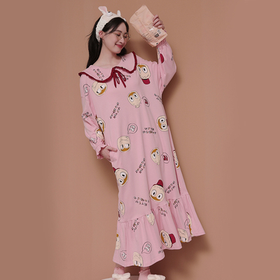 长袖睡裙女2020年新款睡衣春秋冬季纯棉J大码200斤长裙过膝可外穿