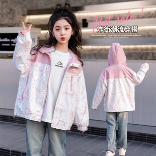 女童春装风衣外套春秋款2024新款春季童装儿童大童女装女孩冲锋衣