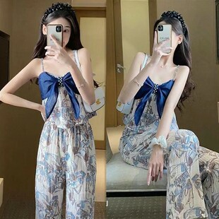 小清新套装女装夏季新款时尚设计感小众洋气吊带上衣阔腿裤两件套