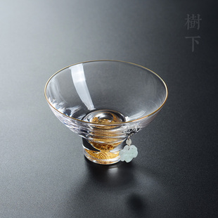 藏金箔耐热玻璃主人杯单杯功夫茶C品茗杯个人镶银茶杯个性创意茶