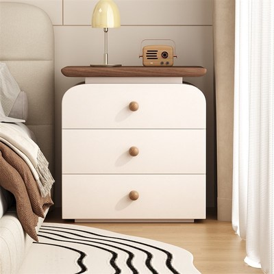 三梦实木床头柜家用卧室2025新款小型中古奶油风现代简约床边柜子