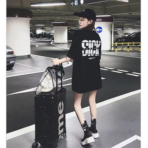 欧货大版t恤女中长款遮屁股宽松高个子加长版大码胖mm女装夏短袖