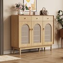 原木色鞋 柜家用门口玄关柜客厅藤编门收纳柜阳台储物柜2024年爆款