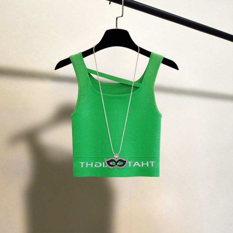 冰丝法式挂脖针织背心女无袖显瘦打底衫内搭西装短款高腰小吊带夏