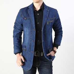 多口袋外套 三粒扣免烫西服宽松工装 牛仔商务休闲西装 男春秋新款