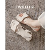 鞋 2024夏季 Z41一4 仙女风粗跟凉鞋 女配裙子外穿脚宽胖大码 新款 法式