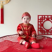 中式 抓周冠衣一岁婴儿汉服国风 男童春秋周岁礼服宝宝春秋儿童唐装