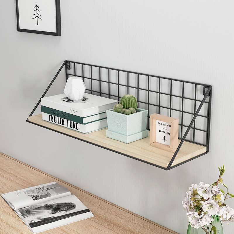 墙上置物架免打孔卧室客厅电视墙装饰铁艺书架置物架墙壁一字隔板