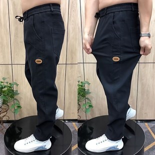 中年宽松休闲哈伦裤 弹力百搭加绒高腰直筒长裤 牛仔老爹裤 秋冬男士