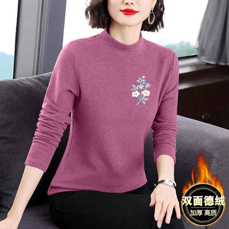 德绒半高领中年打底衫女秋冬季长袖t恤气质内搭2023新款黑色上衣