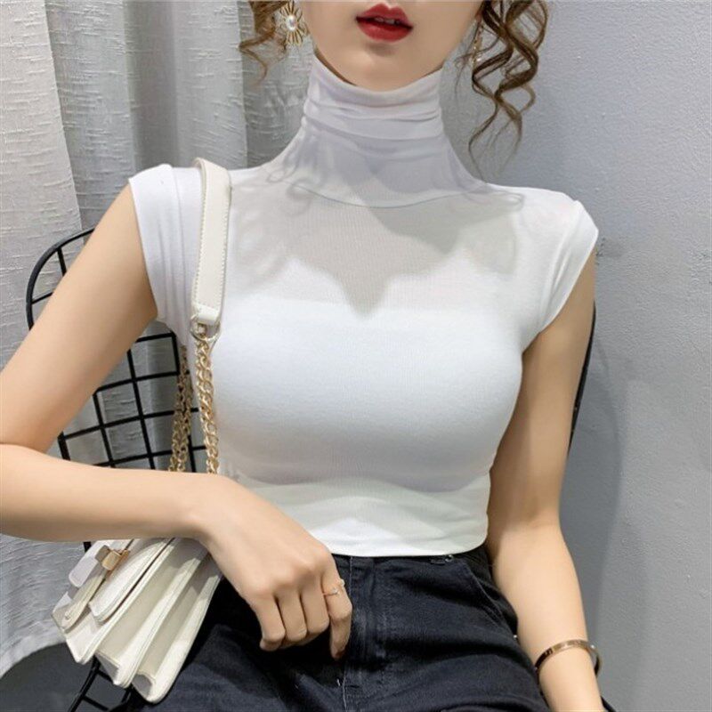 纯欲风无袖小背心女内搭修身高领百搭辣妹白色t恤打底衫休闲上衣