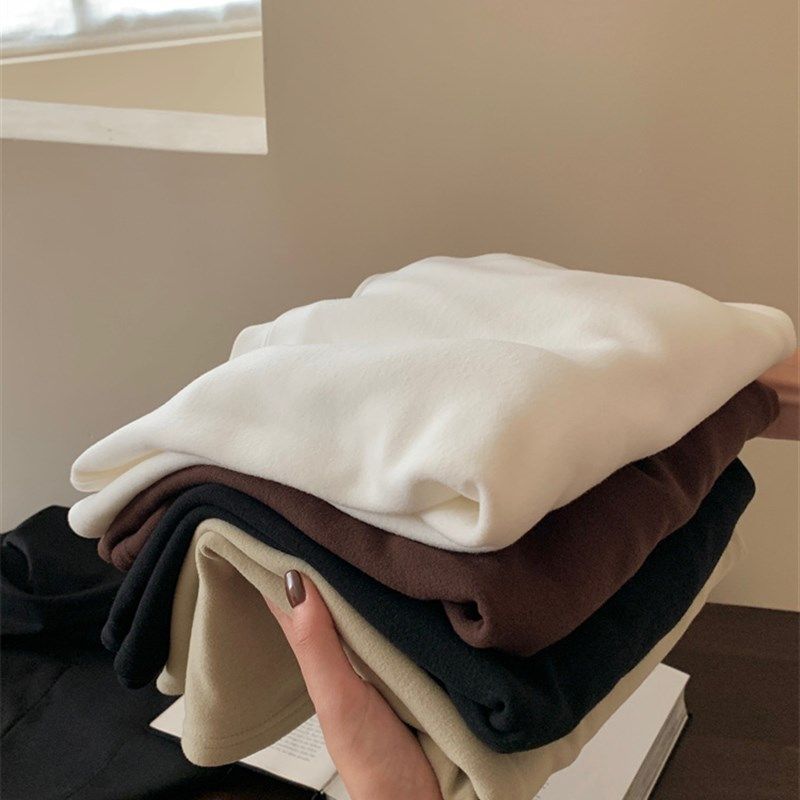 柠波家。双面磨毛加厚澳绒中领长袖T恤女秋冬宽松内搭保暖打底衫