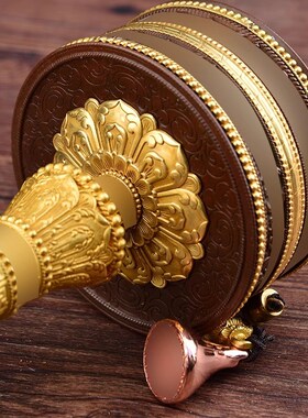 藏式手摇转动亚青转铜手摇纯铜双层浮雕家用摆件古铜色大小号摆件