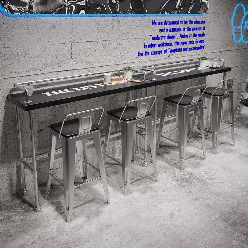 实木高吧桌吧台桌椅组合工业风小吧台酒吧台奶茶店靠墙高脚窄桌子