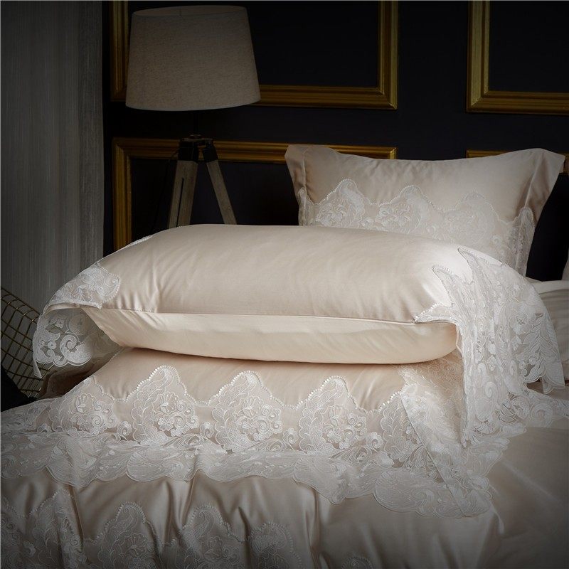 欧式床上用品四件j套韩式公主风床单款纯色简约真丝棉蕾丝花边被