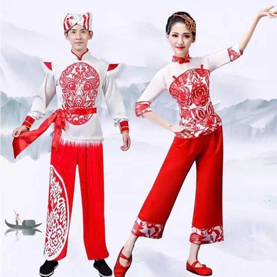 陕北民歌风表演出服成人安塞腰鼓服装秧歌队秧歌舞龙打鼓王小二