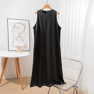 老油皮子料软缎真丝香云纱背心裙简约大气顺滑细腻黑色无袖连衣裙