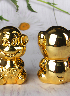 鎏金色铜生肖猴摆件 铜生肖猪摆件 铜 猴 猪摆件 底部可打开