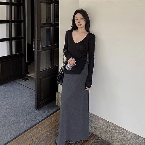 无托腹孕妇针织半身裙子女夏春秋季小个子孕期灰色显瘦直筒包臀裙
