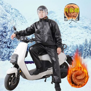 骑行防风宽松大码 男式 冬天皮棉衣代驾皮外套 套装 加绒加厚皮衣皮裤