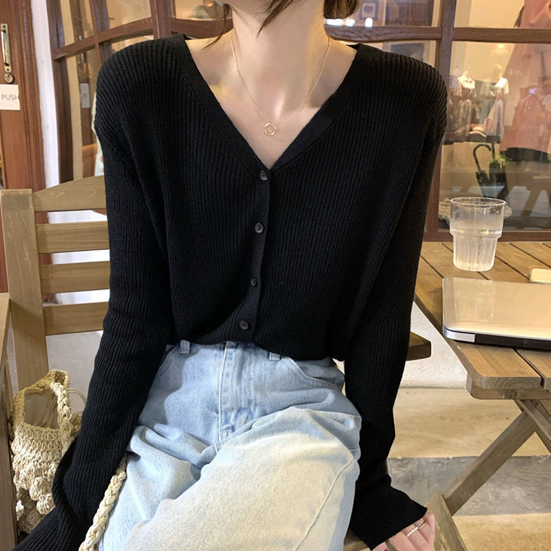 v领针织衫女开衫春装2024年新款早春打底衫上衣春秋内搭毛衣外套图片
