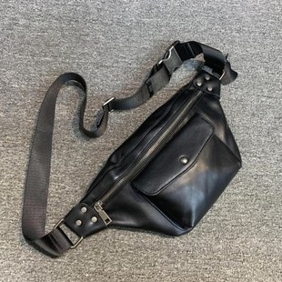 胸包女2024新品 街头百搭头层牛皮男女通用胸包单肩 真皮腰包韩版