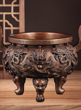 紫铜朝冠耳九龙炉香道香炉线香炉插香炉檀香炉薰香炉三足香炉供奉