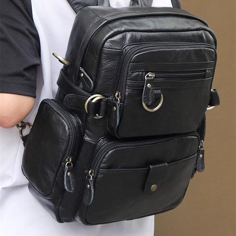 多功能男士双肩包头层牛皮男包手提单肩斜挎包商务背包真皮多口袋