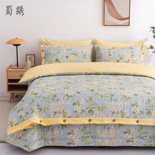 新款加厚斜纹纯棉床盖四件套全棉简约风夏被款4件套绗Z缝床笠铺盖