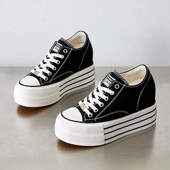 女秋季 2024年新款 内增高10CM休闲板鞋 厚底帆布鞋 韩版 百Z搭松糕单