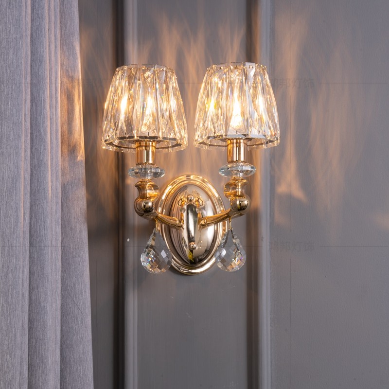 轻奢水晶壁灯卧室床头灯客u厅墙壁灯具过道楼梯灯时尚LED欧式壁灯