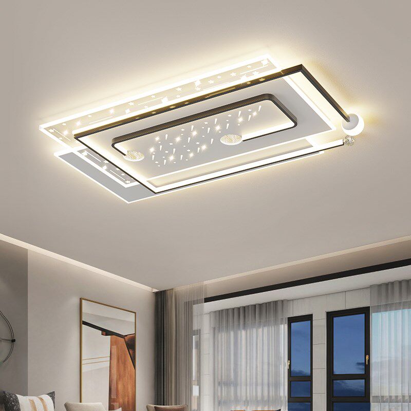 客厅吸顶灯ledk大厅灯现代简约家用大气主卧室灯长方形静音风扇灯