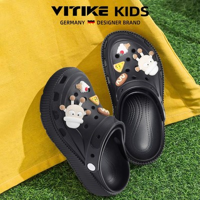儿童拖鞋男童2025夏季新款女童洞洞鞋包头居家休闲卡通黑色凉拖鞋