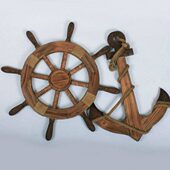 碳化木复古实木地中海船舵锚壁挂装 饰背景墙挂饰家居酒吧咖啡店