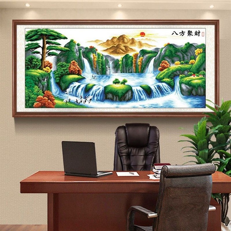 满钻钻石画十字绣20233新款客厅风景山水画手工自己粘迎客松大幅
