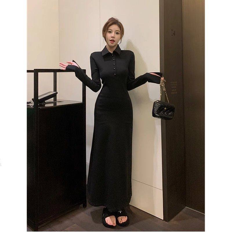 黑色法式衬衫连衣裙女202