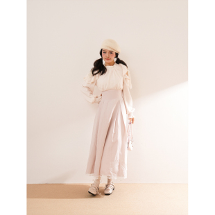 绝美气质裙子 日系清楚系拼接收腰连衣裙女秋冬新款 雪音铃兰