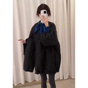 巨好看的两件套冬装大码胖mm蓝色衬衫黑色菱格羽绒棉服外套套装女