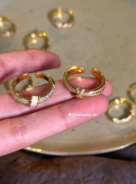 新中式高贵典雅金色中古开口戒指