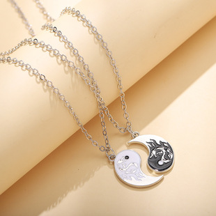 八卦龙图腾太极项链情侣吊坠跨境爆款拼接潮酷时尚学生七夕礼物