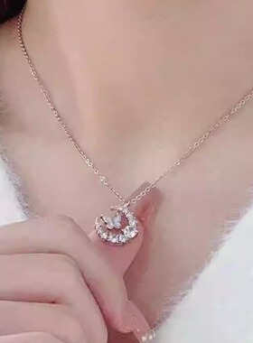 伴月蝴蝶项链女星星月亮闪钻简约
