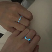 夜光猫狗情侣戒指小众设计简约卡通素圈对戒开口指环情人节礼物