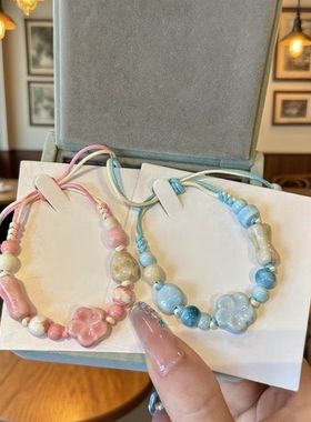 文艺小清新景德镇陶瓷手编手链