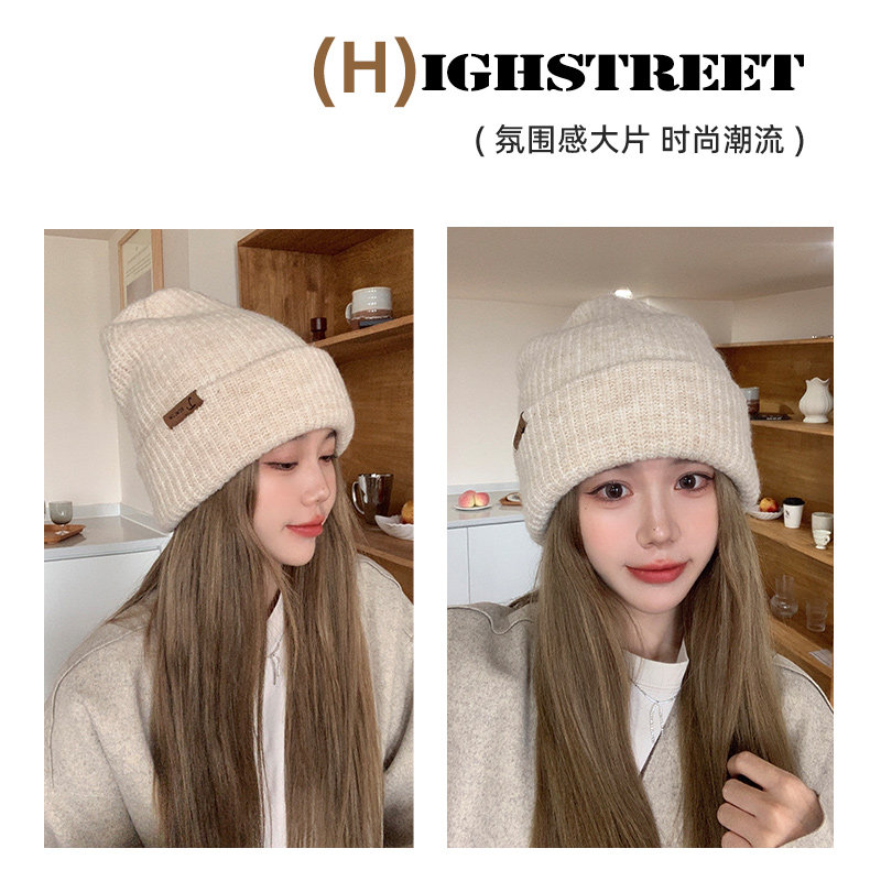 大头围毛线帽女秋冬季显