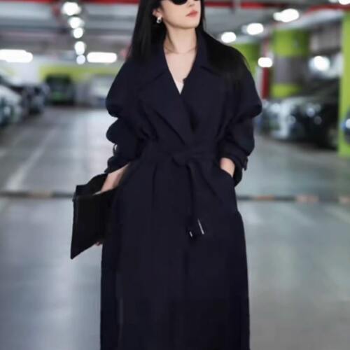 黑藏青色风衣外套女中长