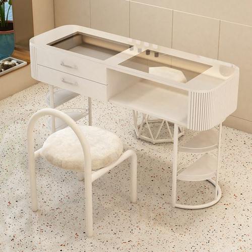 奶油风美甲桌白色日式经济型玻璃单人全套轻奢简约美甲台美甲店