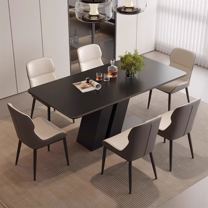 客厅家用现代简约j餐桌椅2025新款长方形意式轻奢岩板小户型饭桌