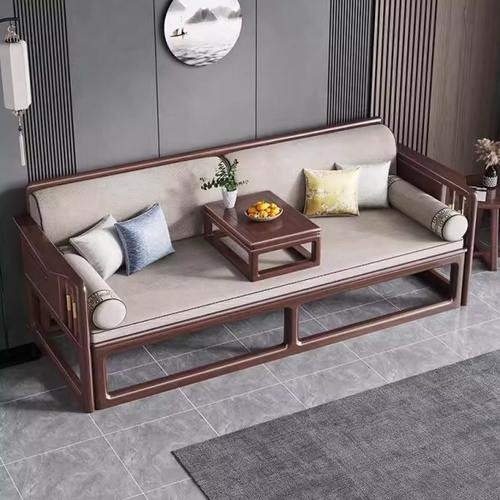 紫金梨实木推拉罗汉床新中式茶桌椅组合小户型沙发床两用客厅折叠